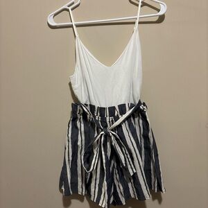 Altar'd State White and Navy Striped Romper